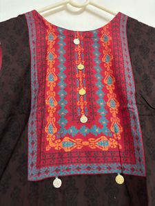 Brown Sleeveless Top with Embroidery M Size