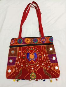 Red Coloured Embroidered Shoulder Bag