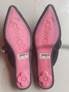Catwalk Black Velvet Embellished Mules Flats