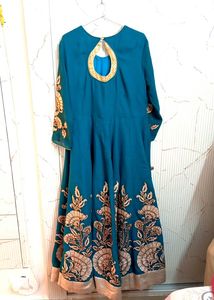 Ethnic Gown Dark Teal Green Colour