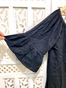Black Off Should Cotton Blouse With Flared C