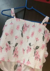 XS Size Cute White Top With Flower Print