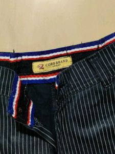 Cord Brand Stripes Black Cotton Trousers