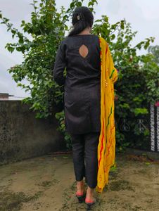 Black Kurti Set with Yellow Dupatta