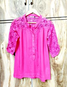 Pink Lace Detail Top size-36