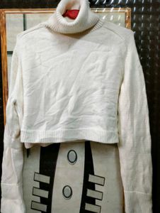 Cream Cropped Turtleneck Sweater