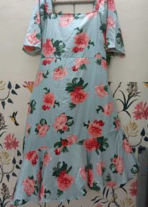 Floral Print  Light Blue Dress 44 Xxl