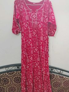 Red & White Printed Kaftan Kurta