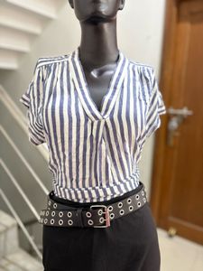 Stripped V Neck Top