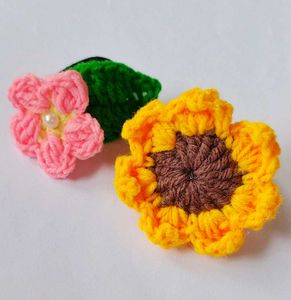 Crochet Pink Flower & Sunflower Hair Ties
