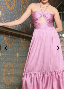 Pink Striped Cutout Midi Dress