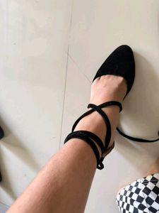 Black Ankle Wrap Flats
