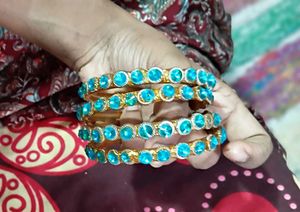 Teal Stone Bangles (Set of 4)
