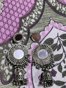 Bohemian Silver Jhumka Earrings