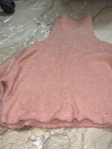 Pink Cropped Turtleneck Sweater