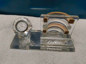 Glass Penstand With Clock