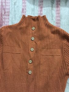 Ribbed Knit Button-Up Top