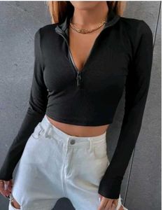 Black Long Sleeve Crop Top