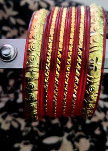 Beautiful Golden Bangles with Maroon Border