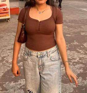 Brown Buttoned Tee