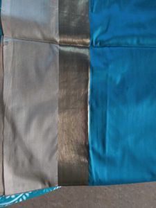 Blue Saree With Beige Border