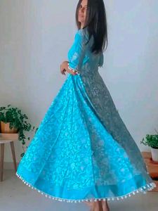 Libas blue &amp; white ethnic motifs printed cotton dr