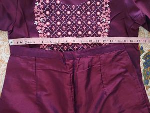 Purple Embroidered Kurta Trouser with Dupatta Set