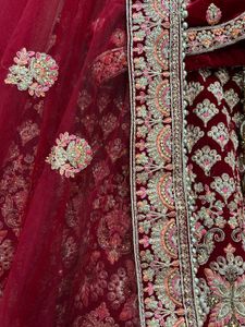 Red Velvet Embroidered Lehenga Choli