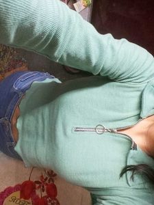 Mint Green Zip-Up Top