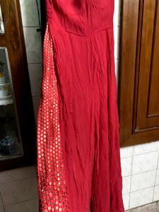 Red Colur One Shoulder Jumpsuit Dress With Sequence Work On The Sides
