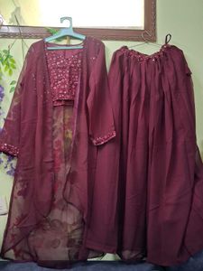 Maroon Embroidered Kurta Suit
