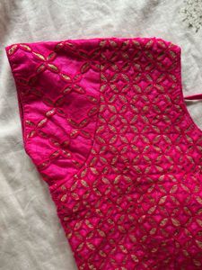 Pink Banarasi Silk Blouse with Golden details