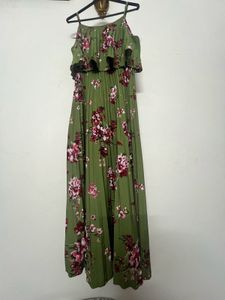 Floral Maxi Dress with Accordion Pleats