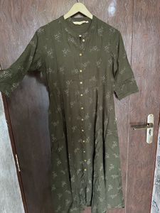 Olive Green Floral Print Tunic Dress