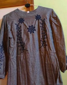 Boho Embroidered Gray Dress