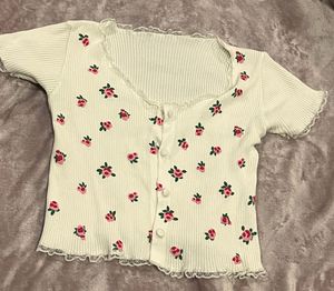 Floral Print Ribbed Crop Top