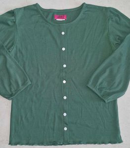 Bottle Green Button-Up Top