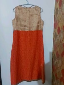 Dark Peach Coloured Kurta With Long Shrug