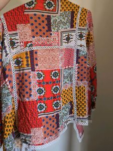Patchwork Print Open Front Jacket