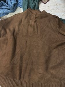 Brown V-Neck Knit Sweater
