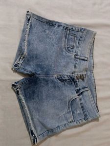 Denim Shorts with Pearl Detail