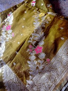 Olive Green Banarasi Silk Suit