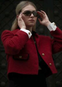 Zara Red Boucle Tweed Blazer(jacket)