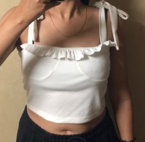 Tie Knot White Cute Crop Top
