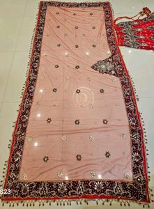 Red Wedding lehanga with stud work on Dupatta