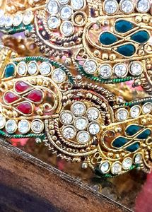 Rajasthani kada/Indian cuff bracelet/Bangle/Hinged bracelet with pin/ Multi-colored gemstones/Meenakari bracelet/Kundan bracelet/22K Gold plated