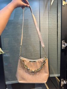 Beige Nude Sling Bag With Chain
