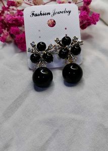 Black Flower Ball Drop Earrings