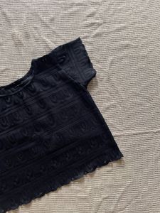 Black Textured Short Sleeve Top