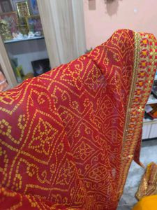 Yellow And Red Rajasthani Tie Dye Heavy Work Saree